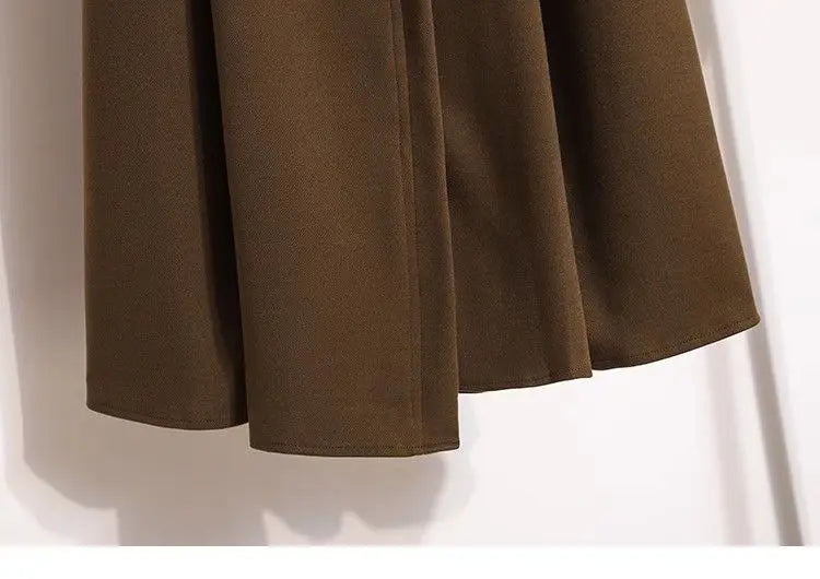 High Waisted Black Wool Midi Skirt With Pockets for Women
