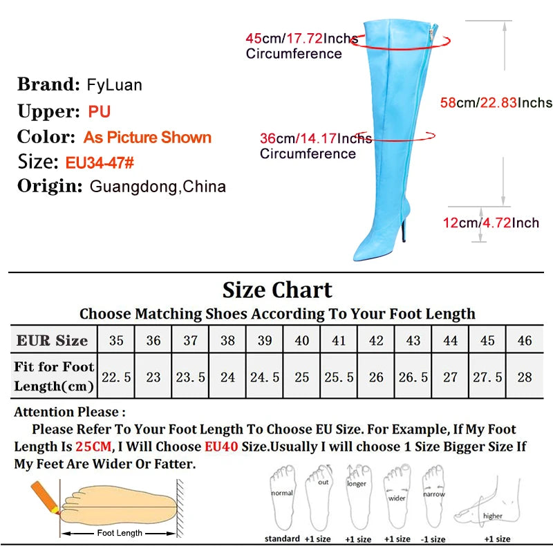 Fashion Leather Side Zipper Pointed Toe Stiletto Over The Knee Boots for Women