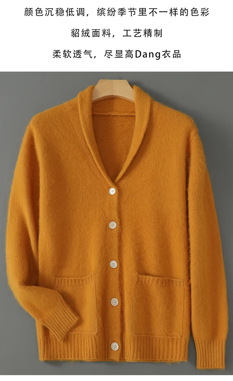 Warm Winter Wool Knit V-Neck Pocket Cardigan for Women