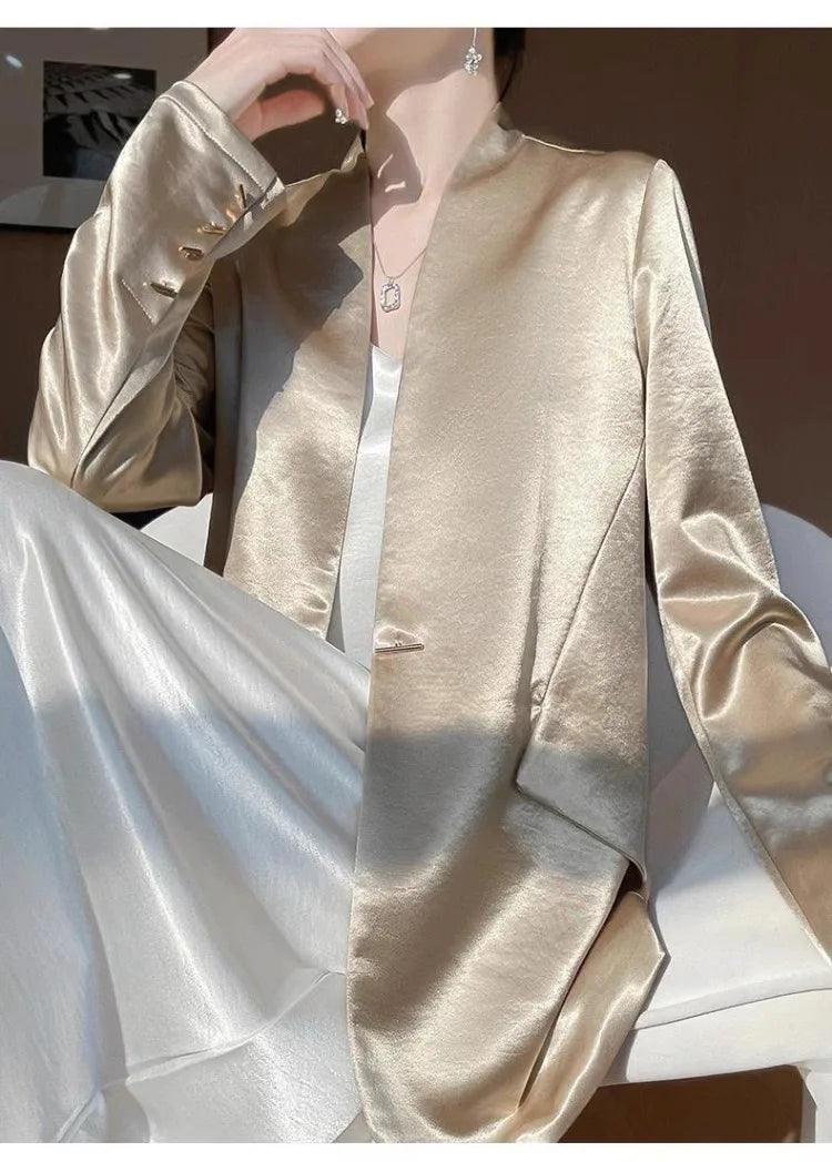 One-Button Satin Blazer
