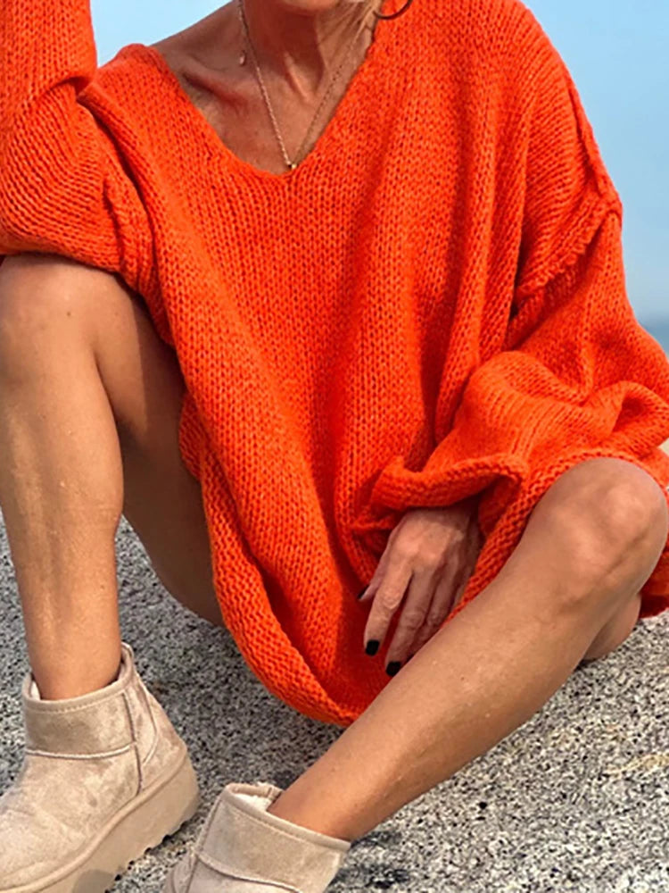 Casual V Neck Patchwork Simple Tops, Women Autumn Winter Long Raglan Sleeve Solid Sweaters, 2025 Loose Straight Ladies Pullovers