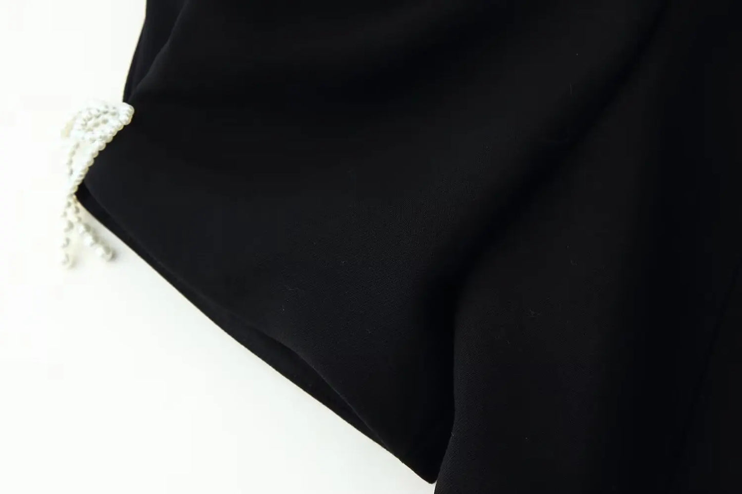 Pearl Bow Puff Sleeve Black Backless Top for Women