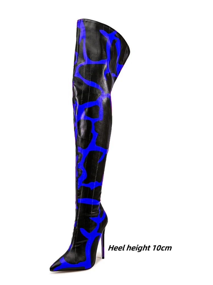 Sexy Striped Back Zip Over-the-Knee Boots for Women