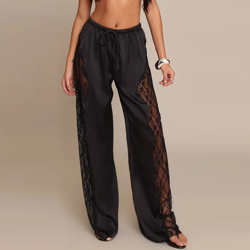 Bohemian Lace Trim Elastic Waist Lounge Pants for Women
