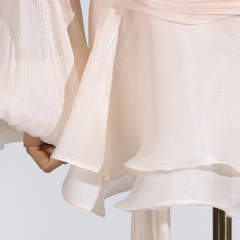 TWOTWINSTYLE Loose Solid Dresses For Women Round Neck Lantern Sleeve High Waist Spliced Fold Mini Chic Dress Female Fashion 2025