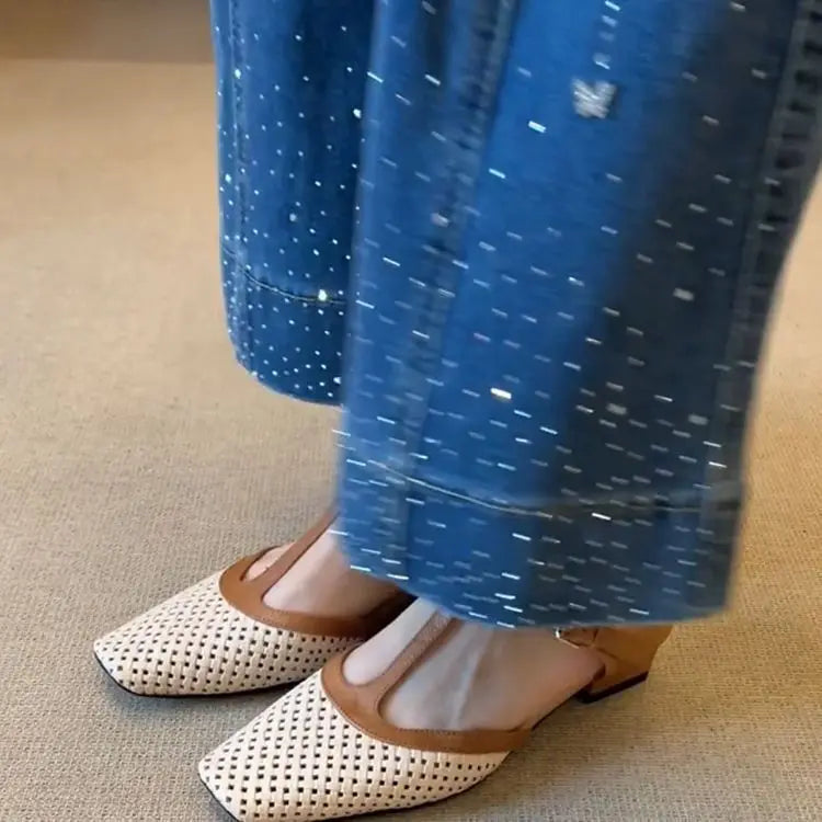 Square Toe Mid Heel Open Back Mules