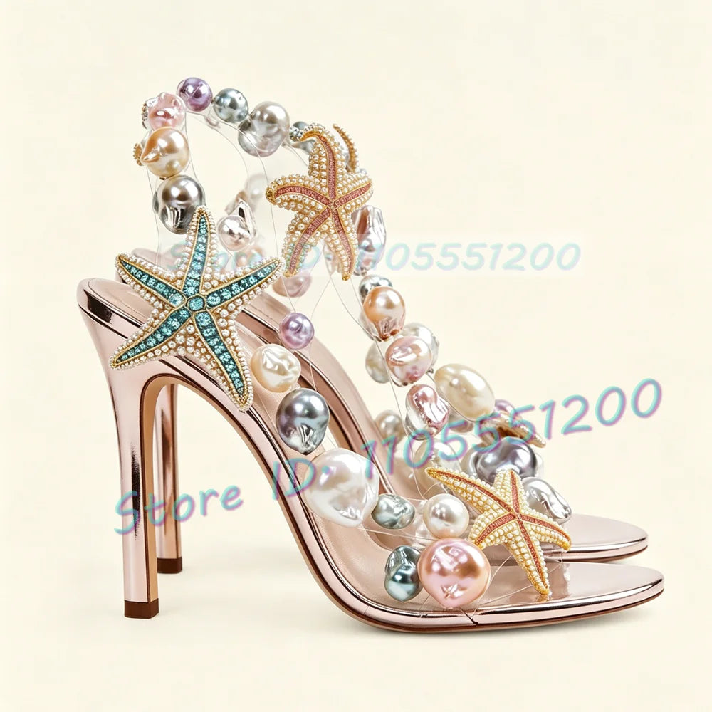 Colorful Beaded Clear Strap Sparkling Sandals for Women