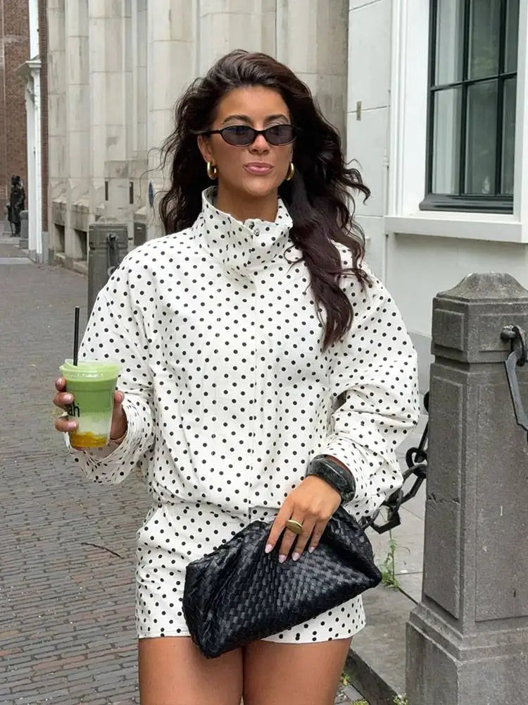 Autumn Retro Polka Dot Long Sleeve Jacket for Women