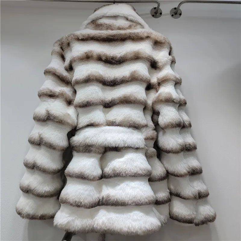 Autumn Winter Fashion Light Luxury Large Lapel Eco-Friendly Faux Fur Plush Coat Women Heavy Craft Long Sleeve Elegant Jackets