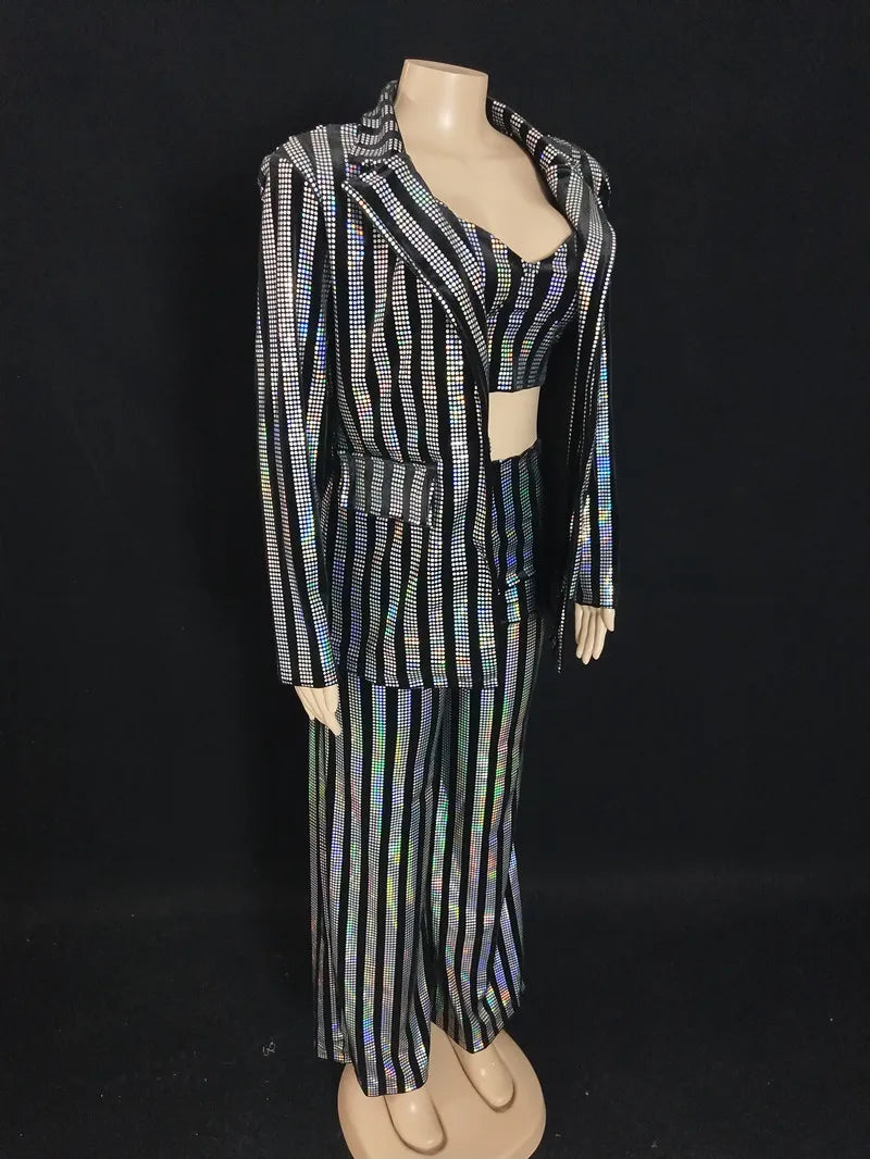Glitter Sequined Concert Performance Outfit Set for Women