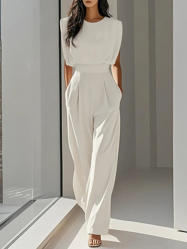 Pleated High Waist Jumpsuit With Pockets