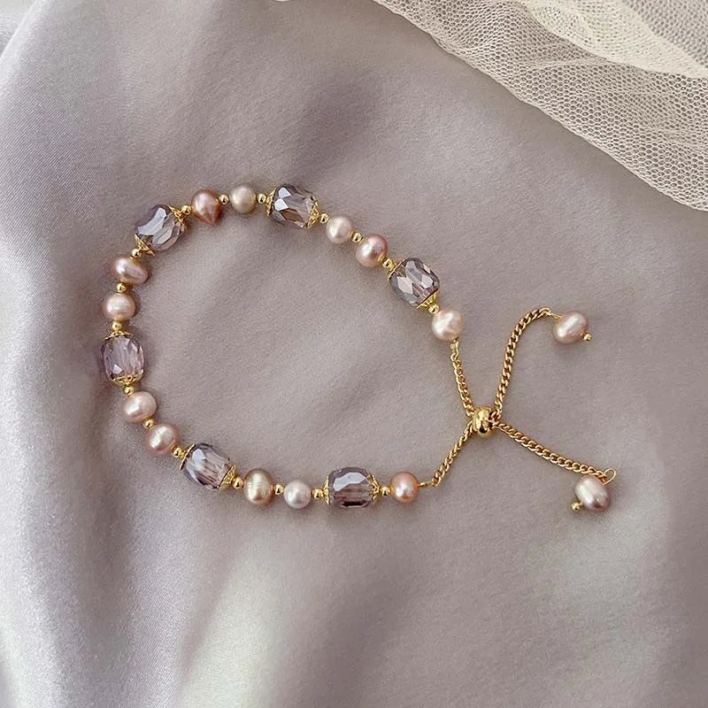 Purple Pearl Crystal Chain Bracelet