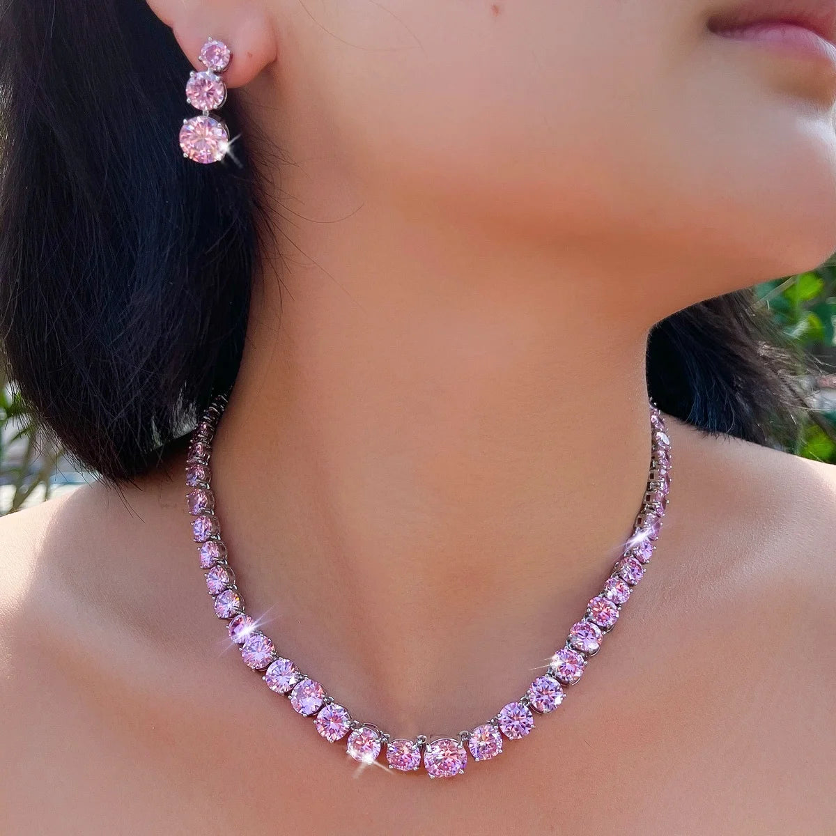Purple CZ Necklace And Earring Set