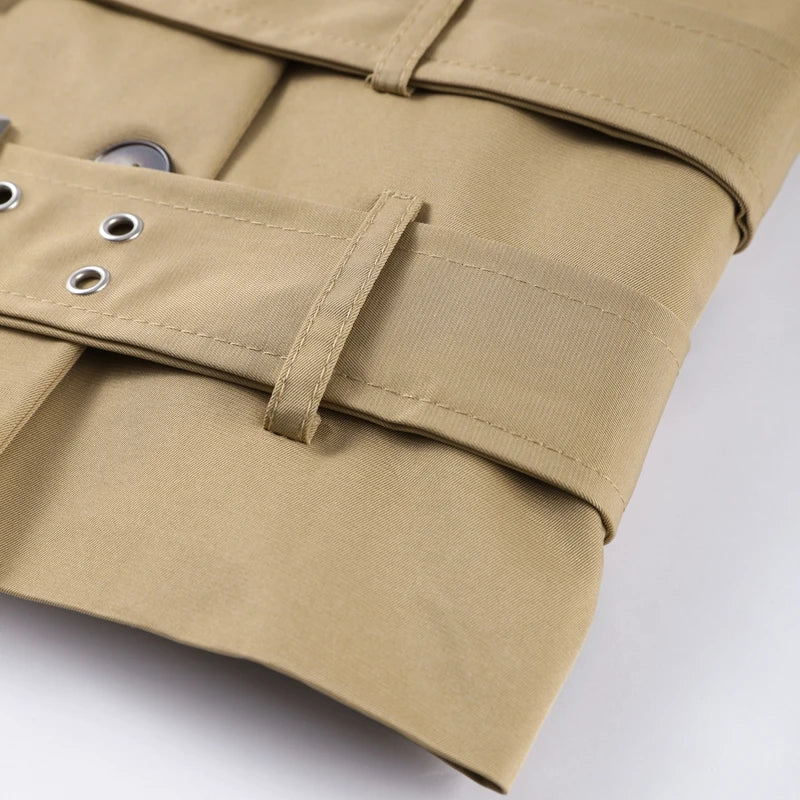 Belted Button Front Long Sleeve Short Jacket for Women