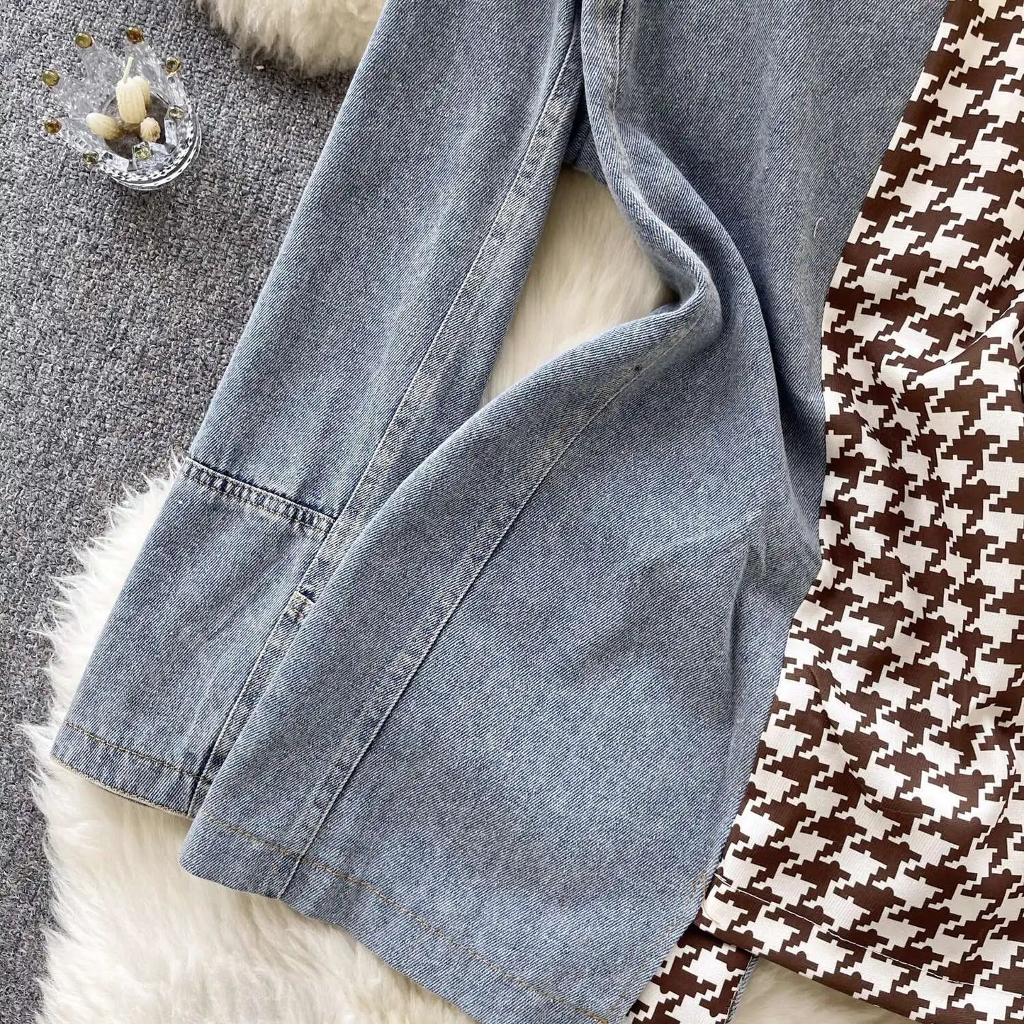 ANJY Autumn New Women Vintage Streetwear Ins Stylish Denim Patchwork Single Breasted Coat Casual Elegant Asymmetric Blazer A8421