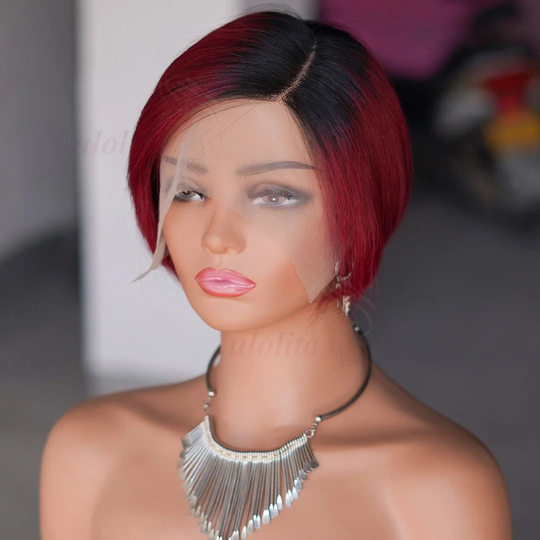 Wig HD Transparent Lace Front 13x4 Pixie Cut Bob Indian Hair Pre Plucked 200 Density