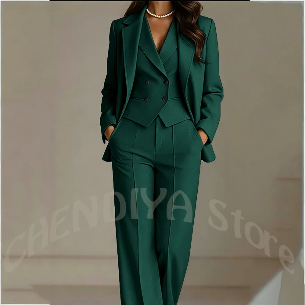 Elegant Solid White Women Suit Slim Fit Long Sleeve Notched Lapel Casual Business Wear Professional Female Work Outfit 3 Pieces