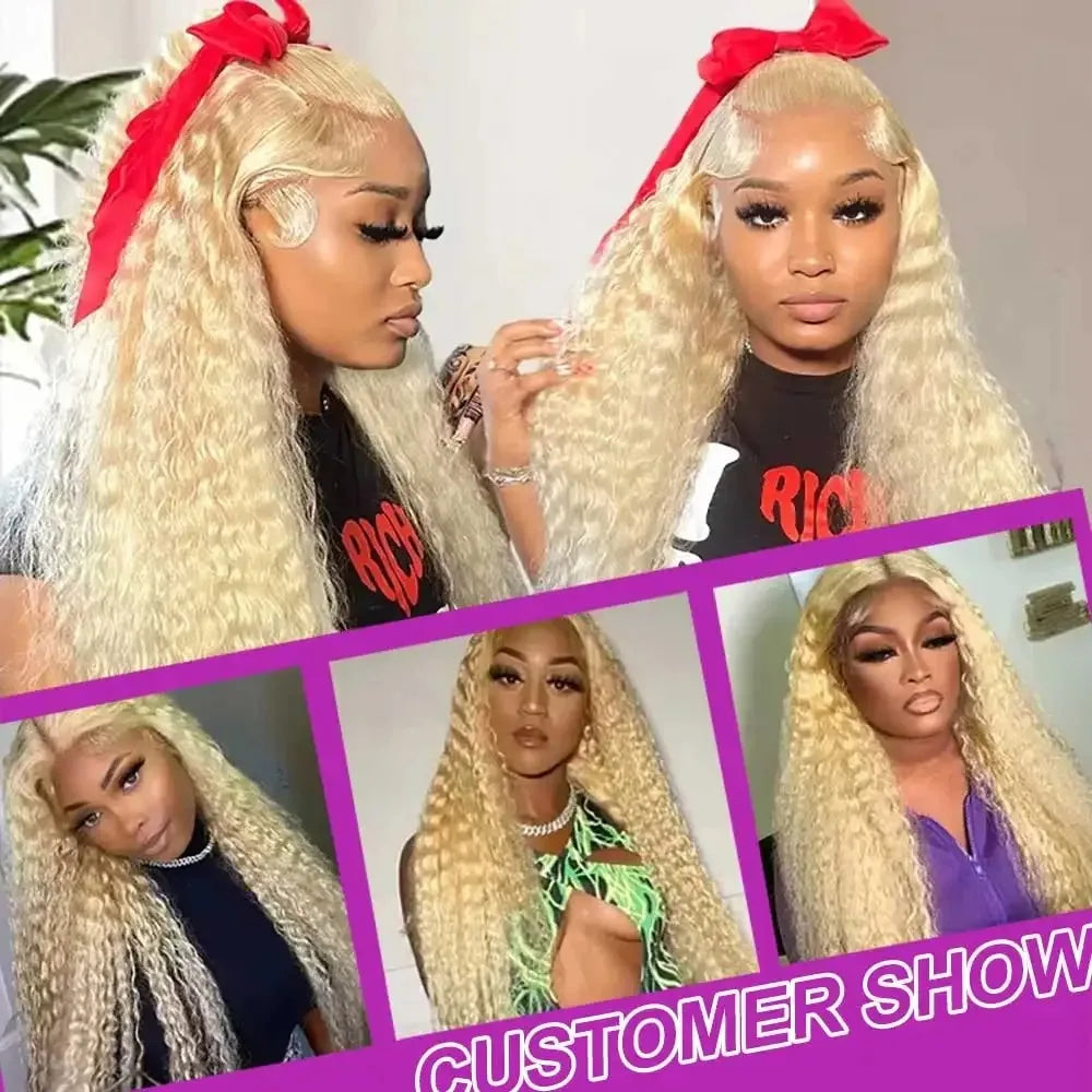 Honey Blonde Deep Wave Lace Front Human Hair Wig for Women