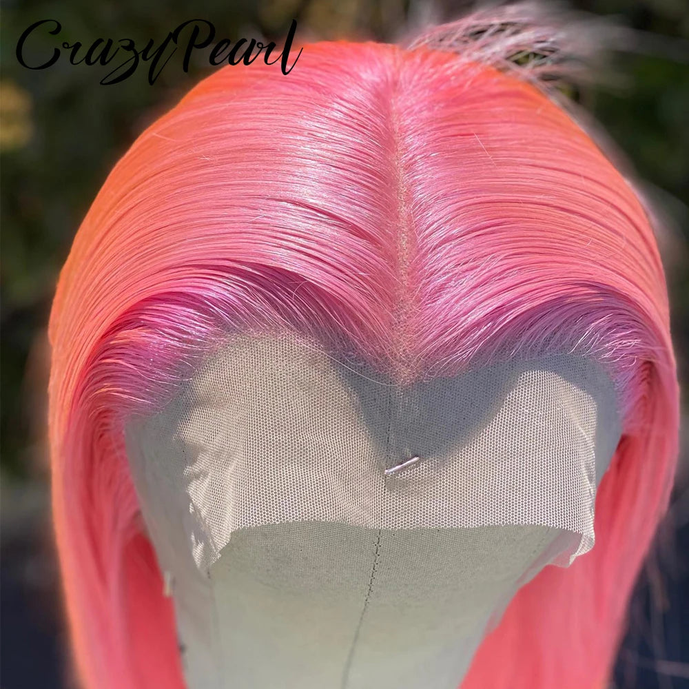 Salmon Pink Straight Lace Front Human Hair Wig for Women