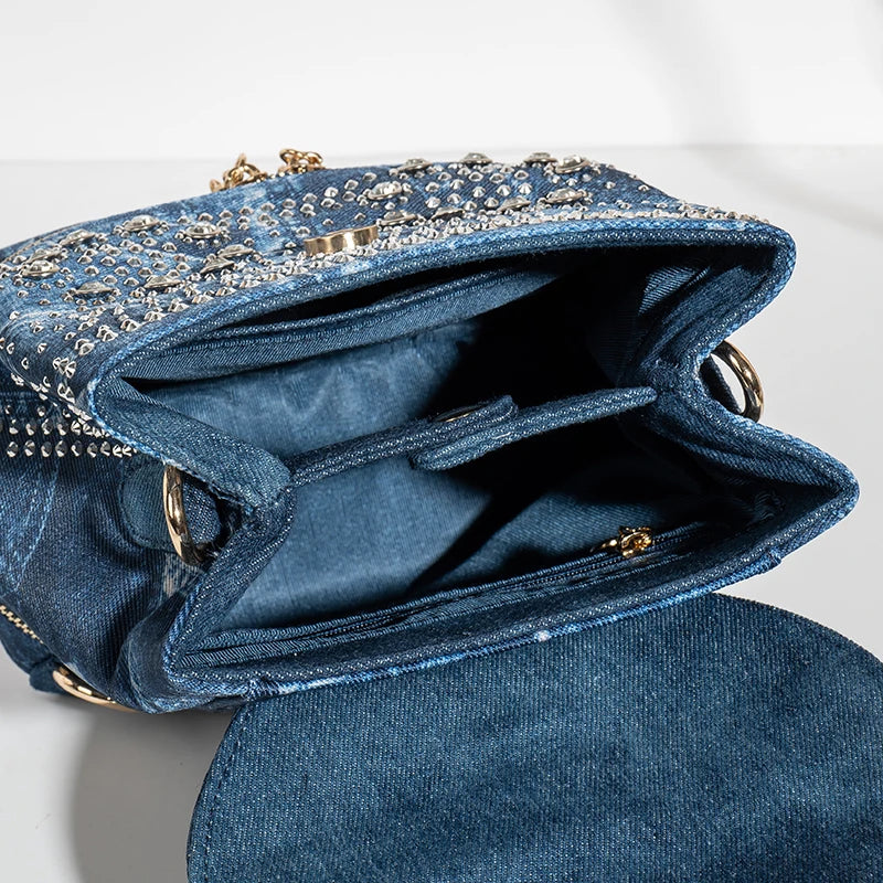 Diamond Embellished Denim Multiway Backpack for Women