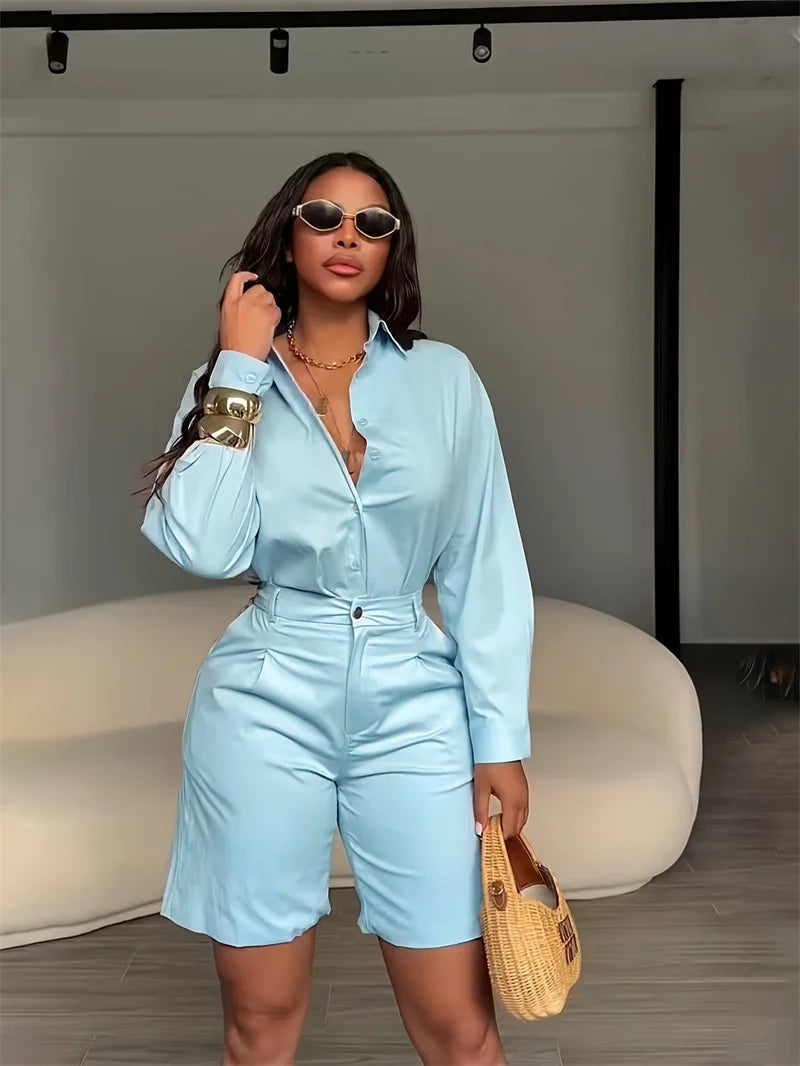 Solid Color Elegant Casual Two Piece Set for Women