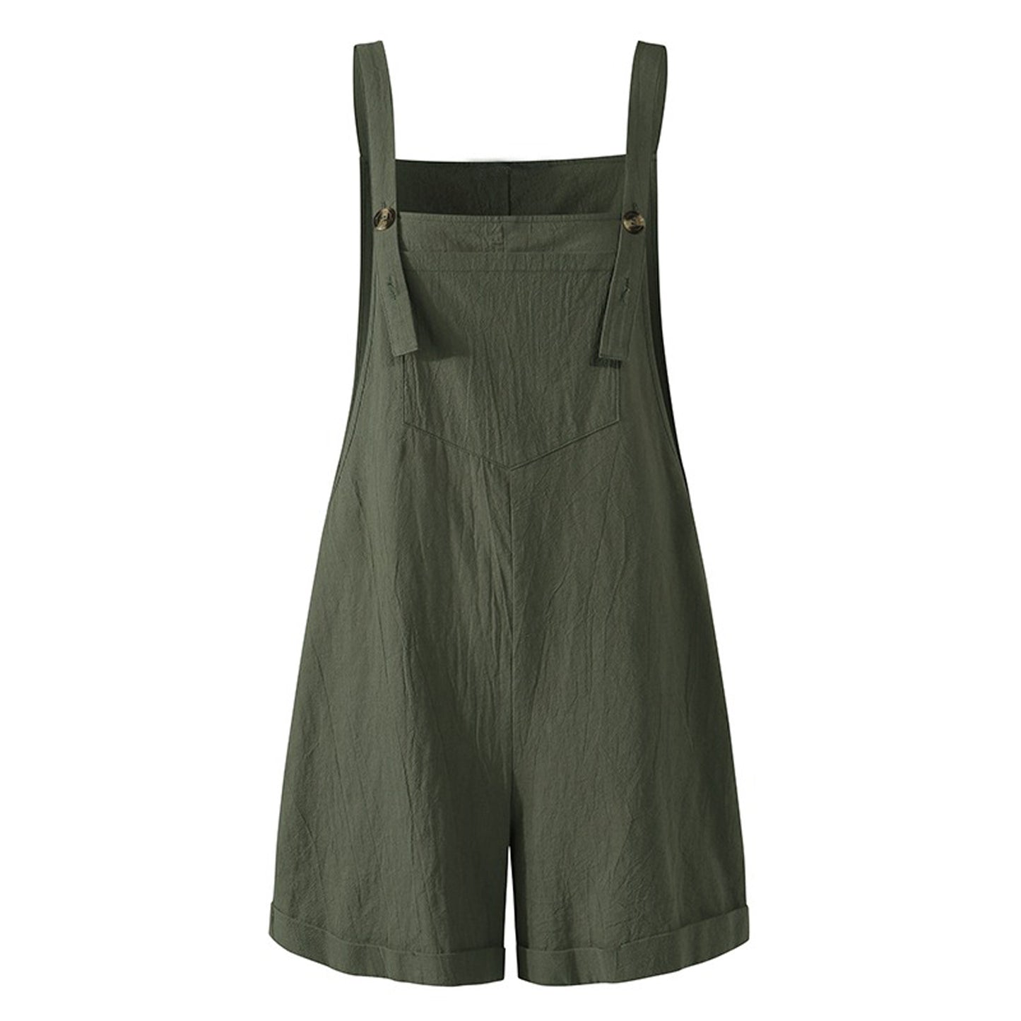 New Women Cotton and Hemp Loose Button Casual Backband Pants  Square Neck Sleeveless Shorts jumpsuit White/Black/Military Green