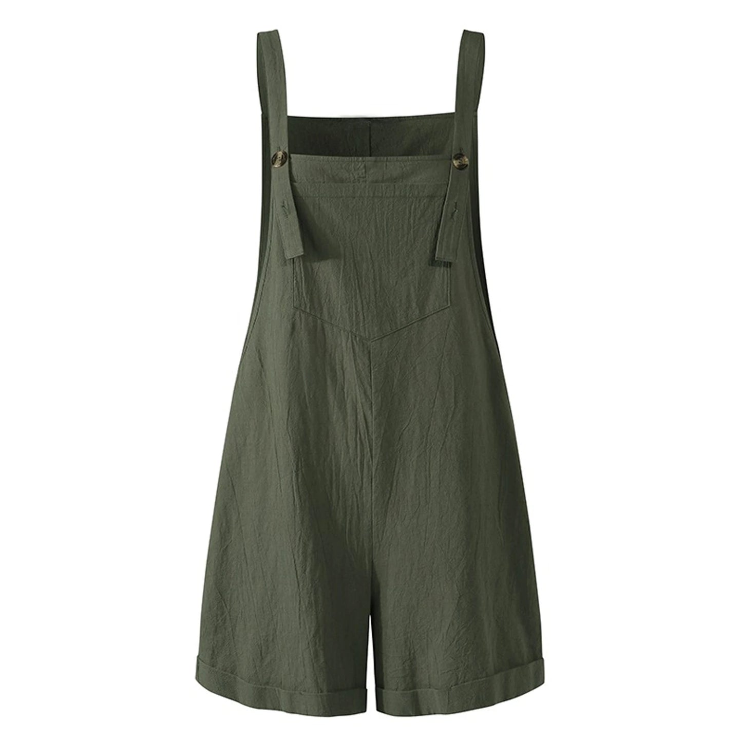 New Women Cotton and Hemp Loose Button Casual Backband Pants  Square Neck Sleeveless Shorts jumpsuit White/Black/Military Green