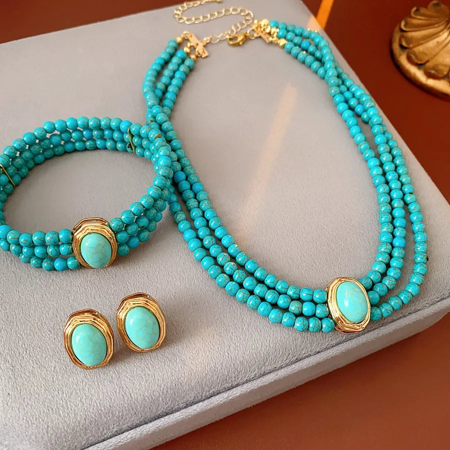 Green Stone Beaded Jewelry Set