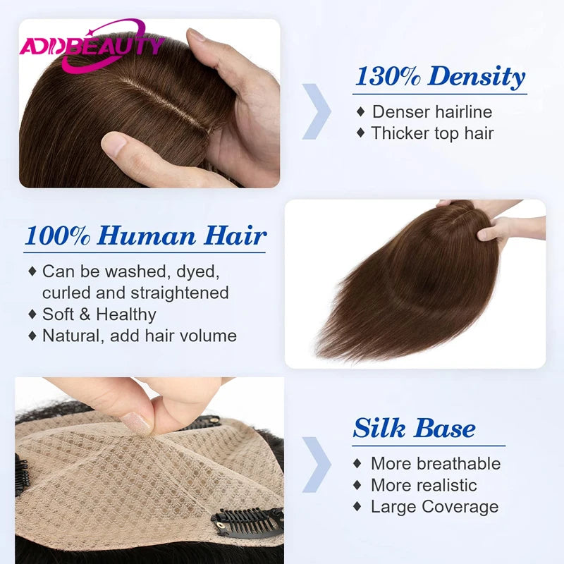 Natural Straight Silk Base Human Hair Topper for Women