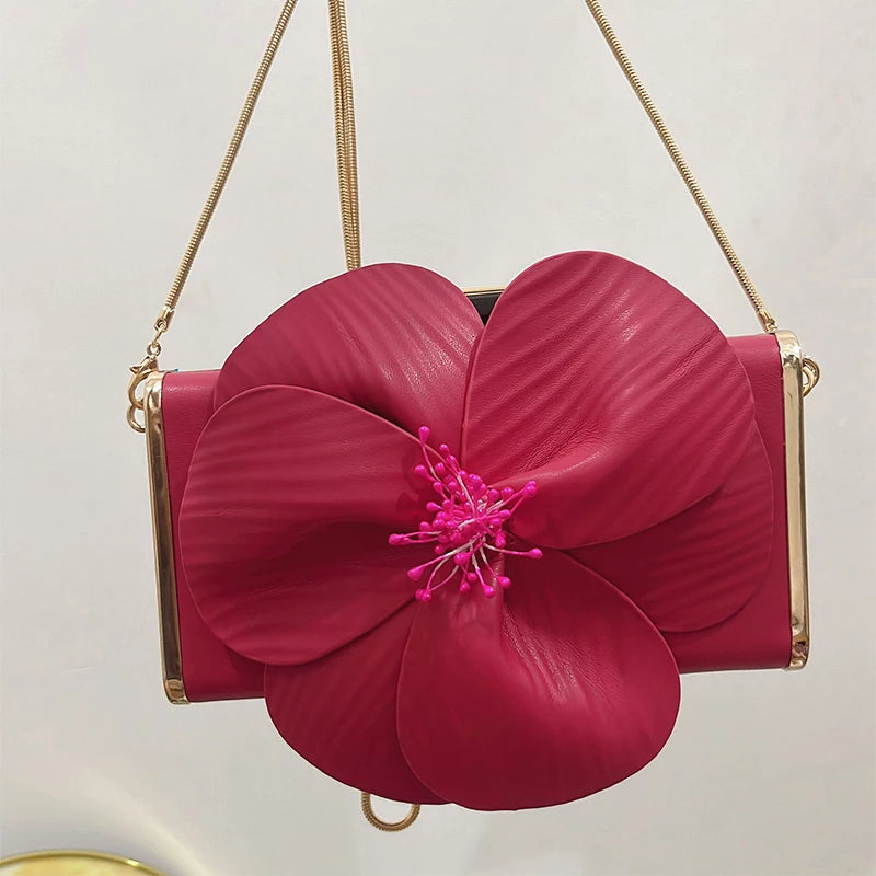 Creative Flower Small Square Bag Fashion Texture Versatile Elegant Crossbody Chain Bag High-grade Leather Irregular Clutch Bag