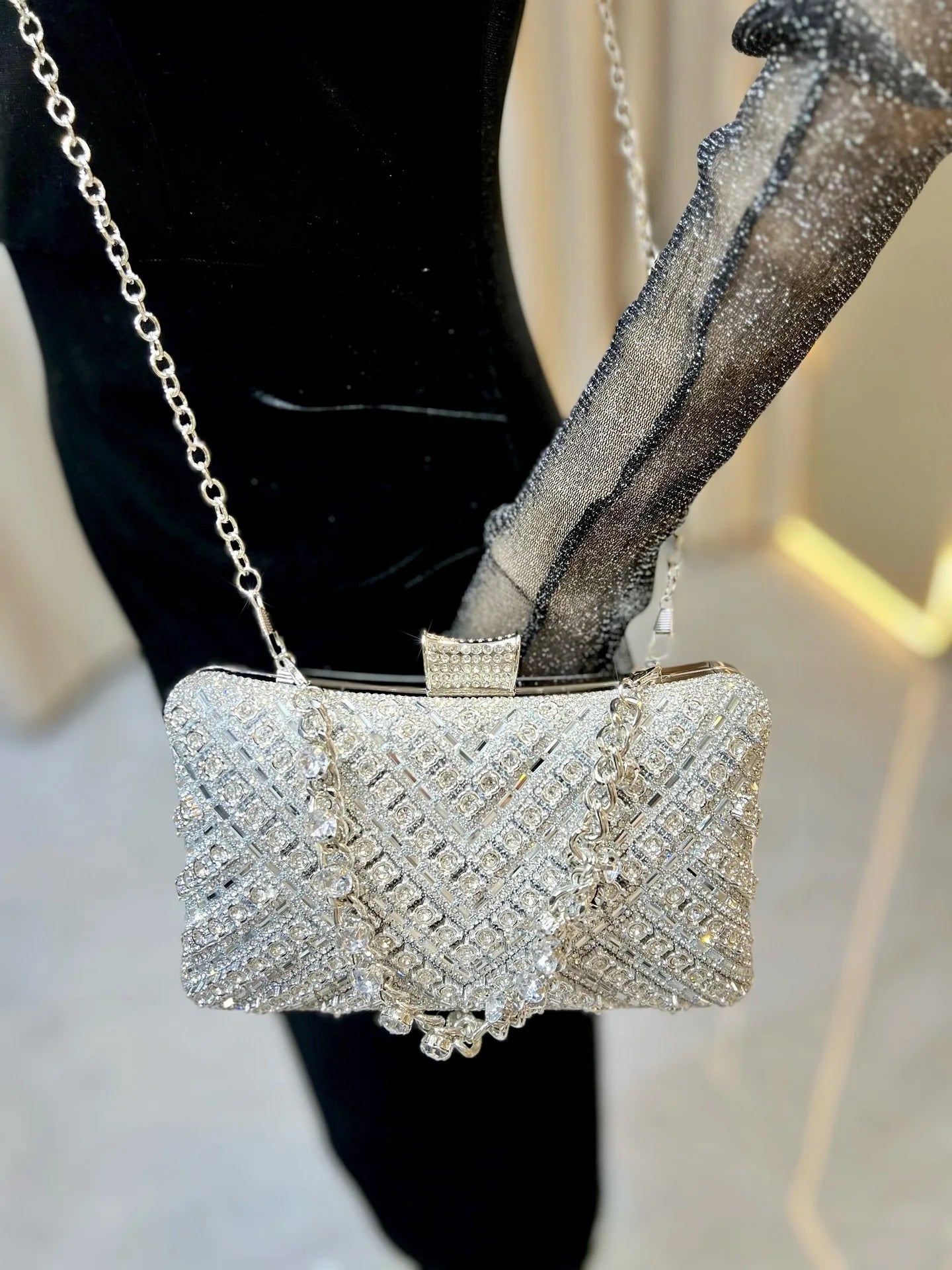 Dinner Fashion Women's Bag Luxury Brand Fashion Diamond-encrusted Women's Shoulder Bag High Quality Chain Shiny Women's Handbag