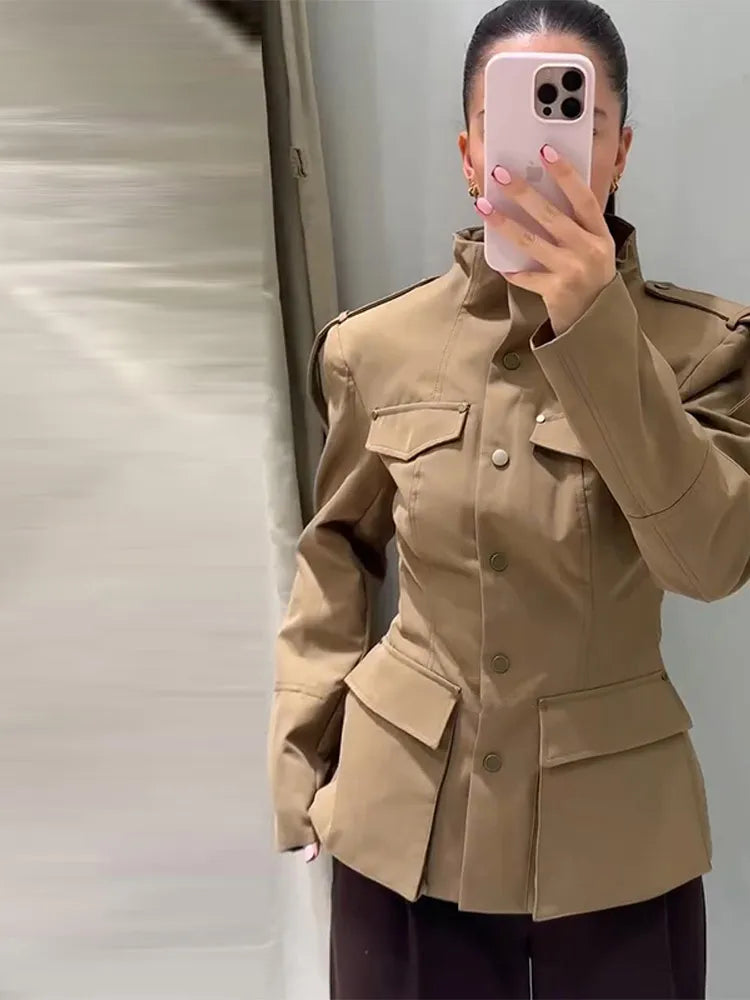 Lightweight Stand Collar Single Breasted Slim Coat for Women