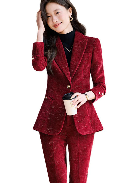 Notched Collar Blazer Pant Suit