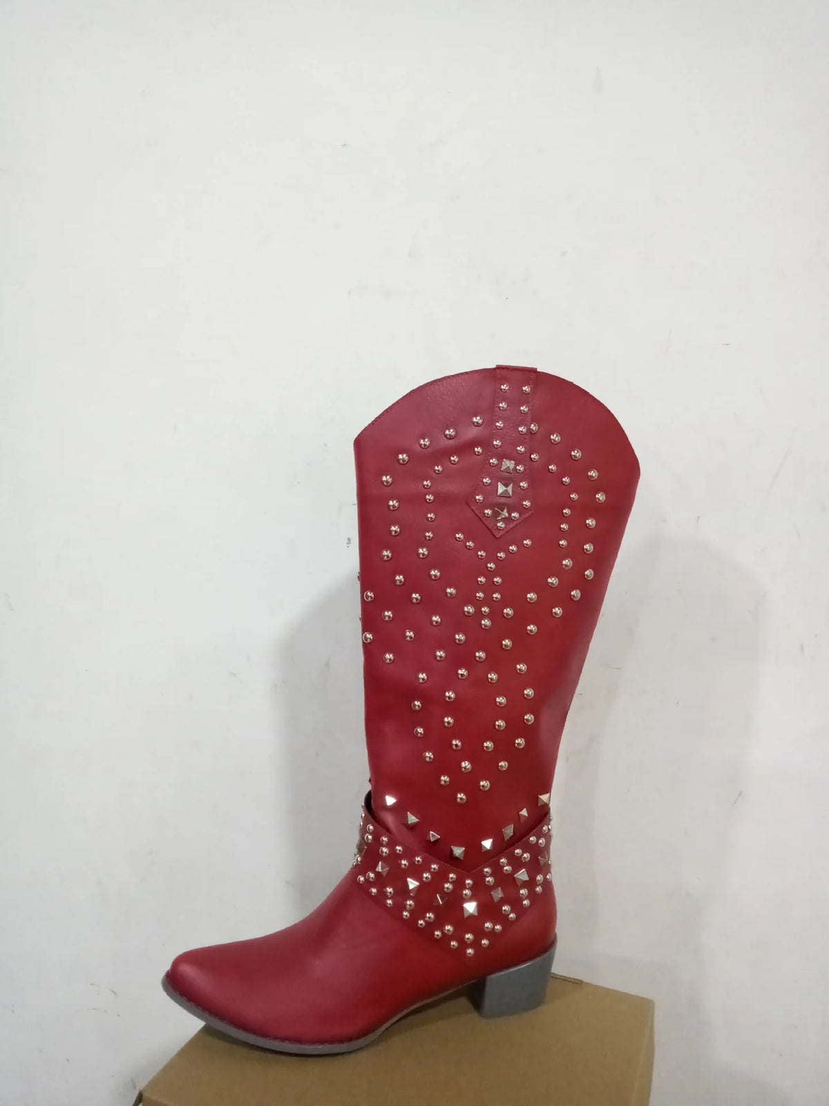 Riveted Western Pointed Toe Knee High Boots For Women