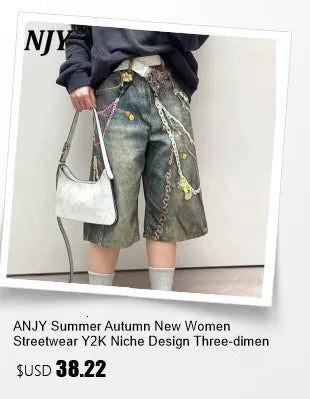 ANJY Summer New Women American Retro Streetwear Camouflage Three-dimensional Pocket Cargo Jeans Casual Trendy Denim Shorts A7672