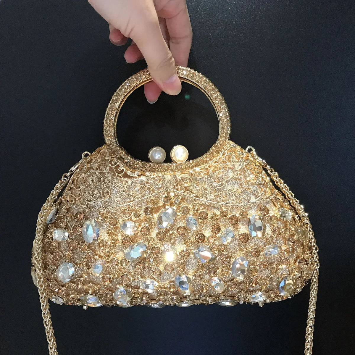 Rhinestone Hollow Metal Evening Clutch Purse for Women