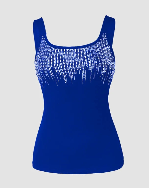 High Stretch Rhinestone Round Neck Tank Top for Women