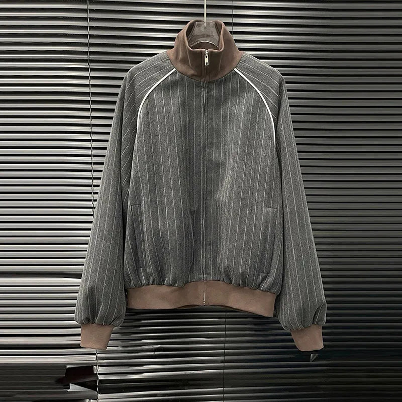 KUCLUT 2025 Autumn New Fashion Striped Contrast Color Zipper Jacket Elastic Waist Pleated Skirt Two-pieces Set For Women 1A1217