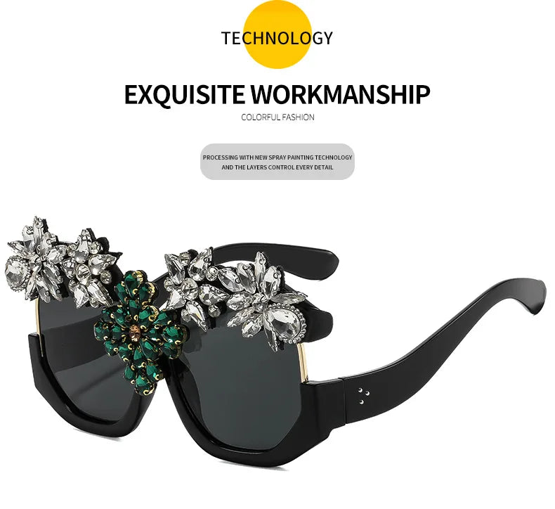 Oversized Floral Rhinestone Sunglasses