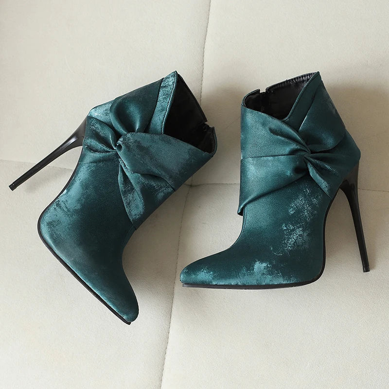 Elegant Bowknot Lace-Up High Heel Ankle Boots for Women