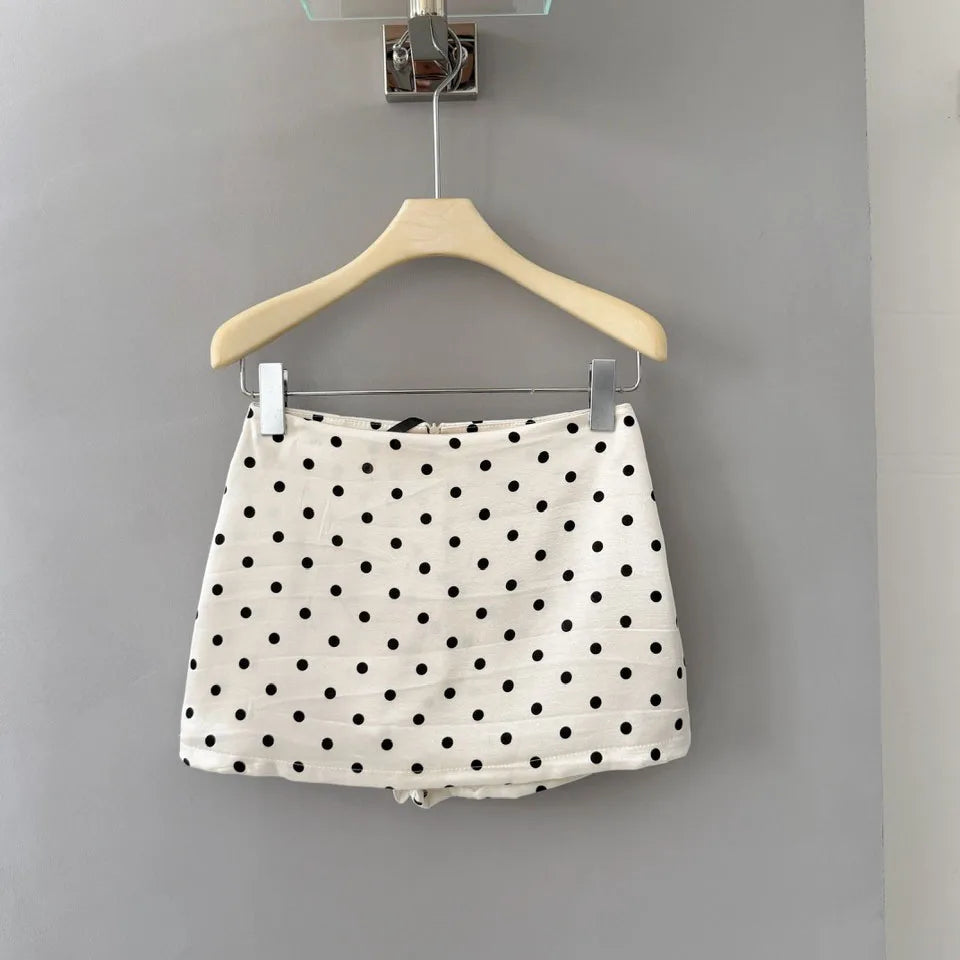 Vintage Polka Dot High Waisted Mini Skirt for Women