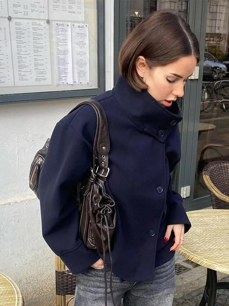 Casual Woolen Stand Collar Autumn Winter Coat for Women