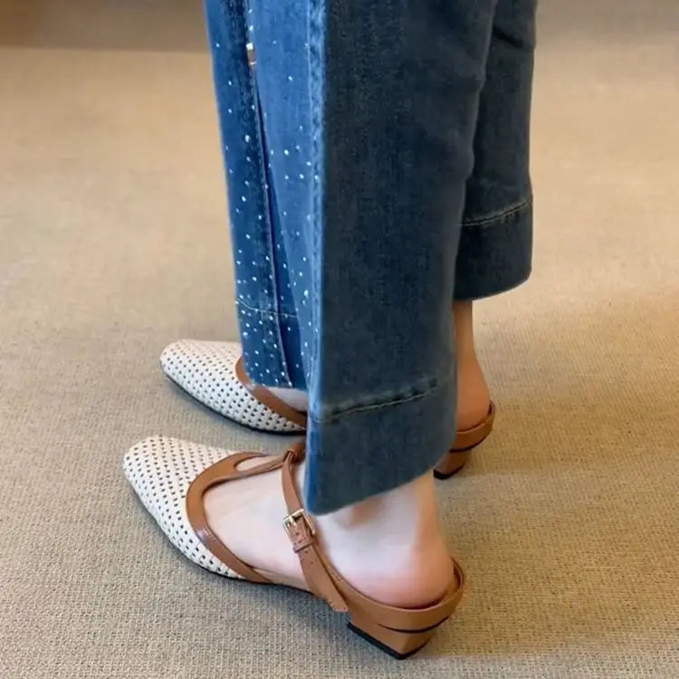 Square Toe Mid Heel Open Back Mules