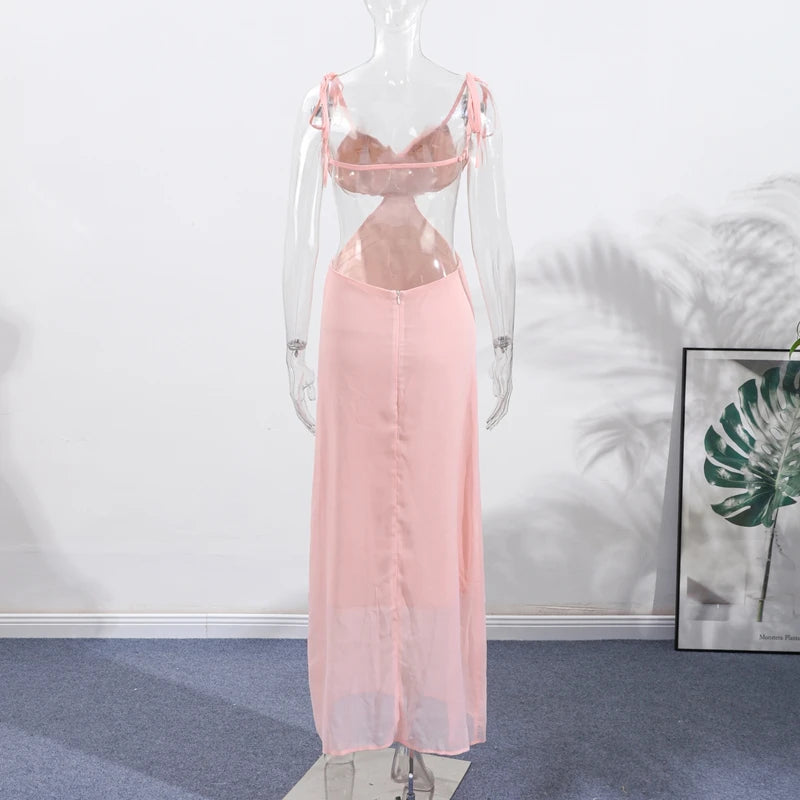 Sweet Pink Bikini Skinny Sling Dress 3d Flower Backless Sleeveless Women's Patchwork Pleated Robe 2025 Summer Female Party Gown