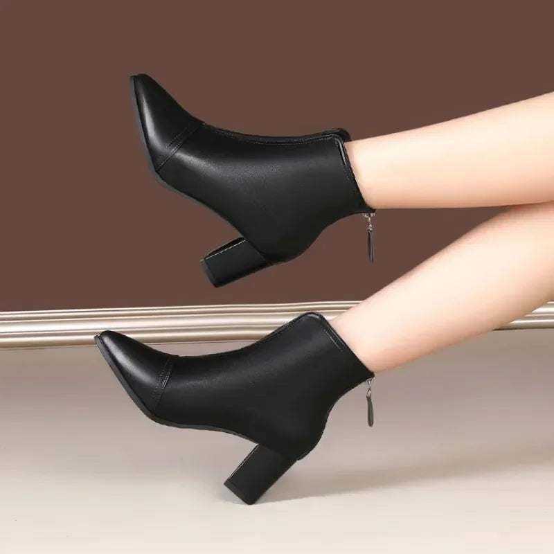 Stylish Faux Fur Trim Platform Low Heel Boots For Women