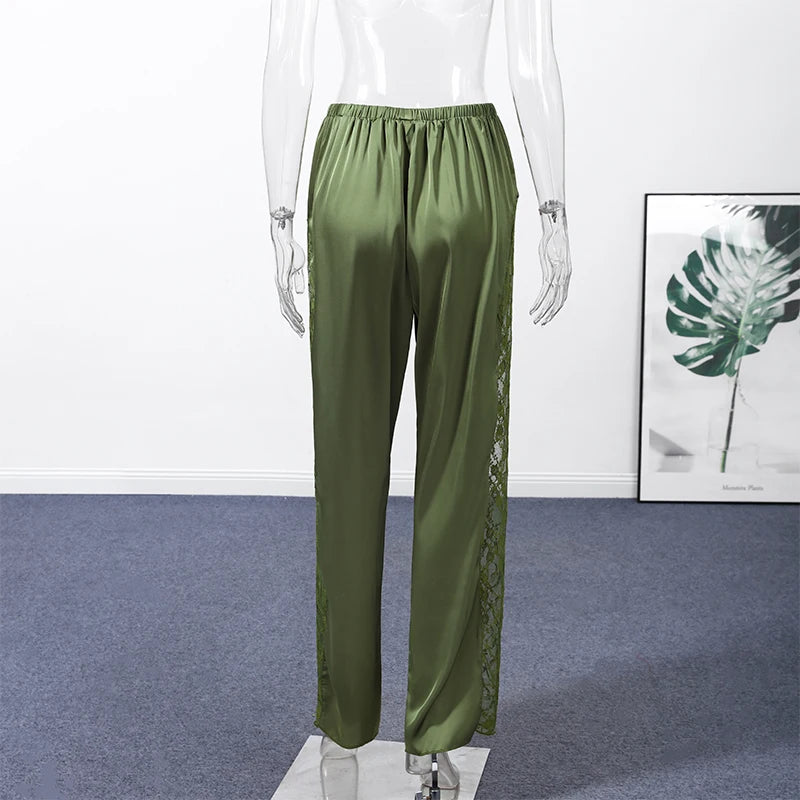 Bohemian Lace Trim Elastic Waist Lounge Pants for Women