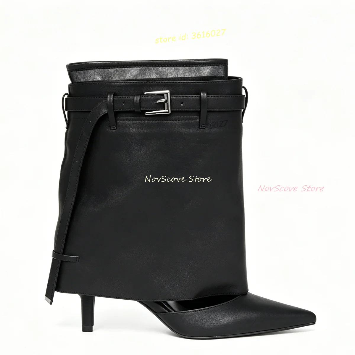 Green Croc Print Leather Fold Mid-Calf Boots With Stiletto Heel For Women