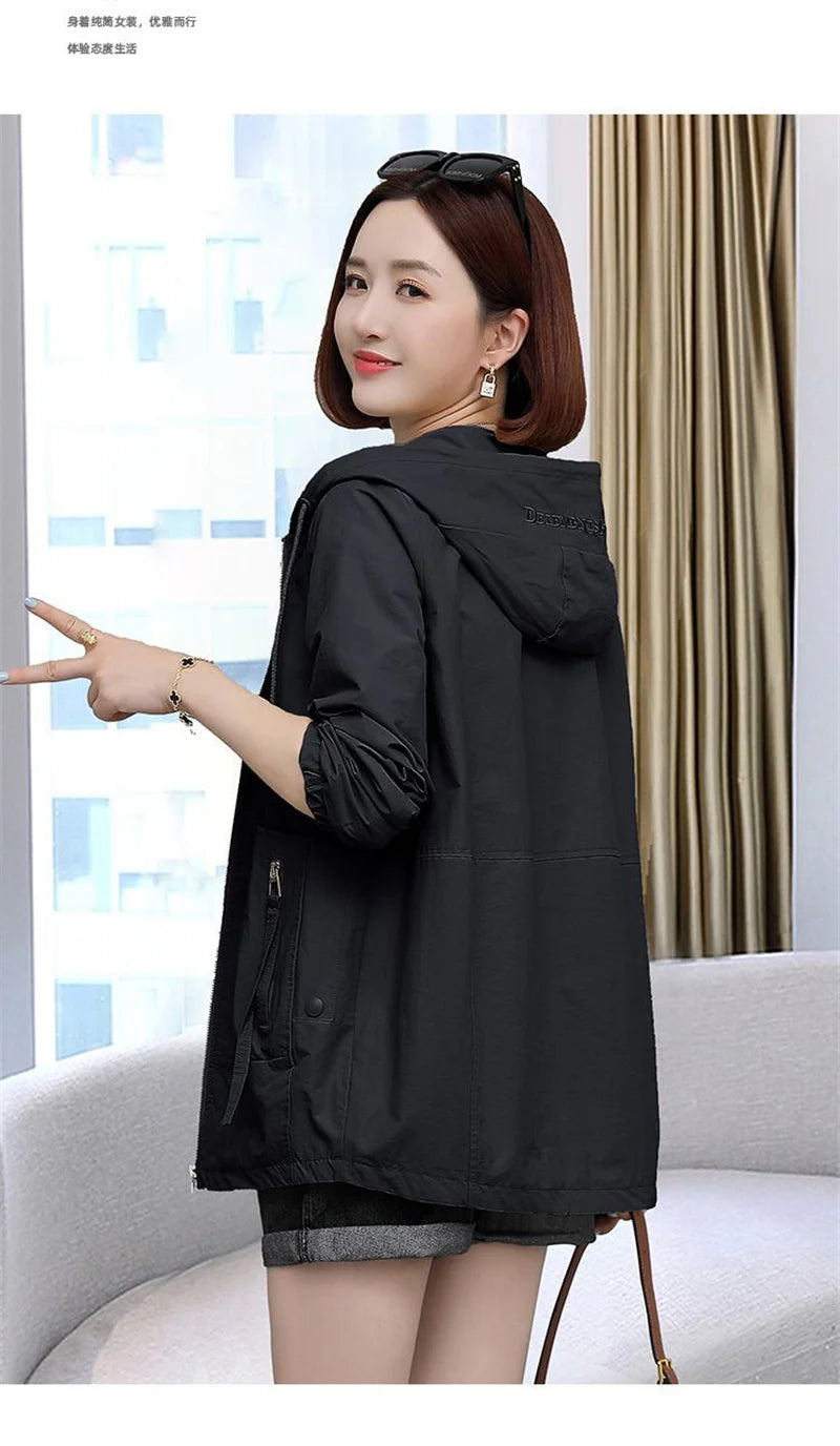 Lining Hooded Coat Female Spring And Autumn Temperament Short Jacket Casual Short Trench Coat Female Hooded Outwear Khaki