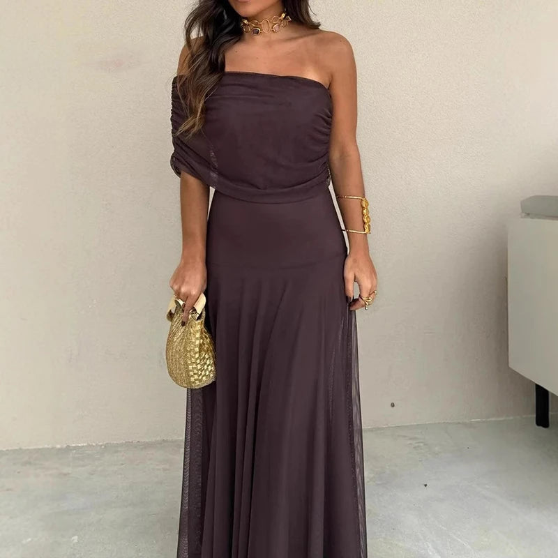 Elegant Sleeveless Mesh Spliced Maxi Dress for Women