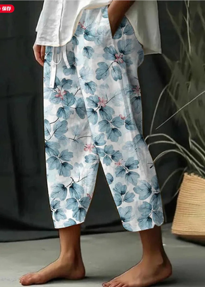 Elegant Printed Loose Ankle-Length Casual Pants for Women